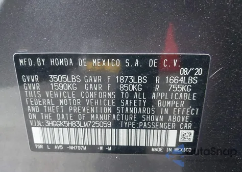 2020 Honda Fit Ex из США, поврежденный, VIN 3HGGK5H83LM725059